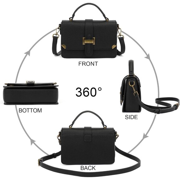 Women's B-black Leather Satchel Small Classy Crossbody Bag Purse Fashion Handbag - Picture 6 of 7